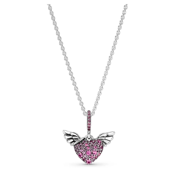 Pandora Jewelry - Pandora Silver Necklace with Pink Heart and Wings